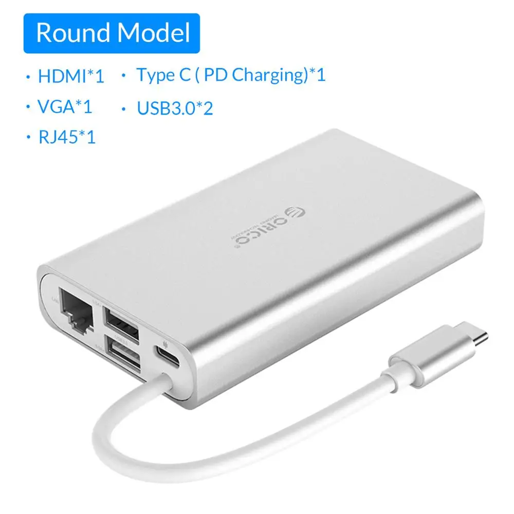 ORICO USB C концентратор Тип C Настольный Ноутбук док-станция для MACbook Apple USB-C к HDMI 4 к VGA порт концентратор RJ45 сетевой конвертер - Цвет: Серебристый