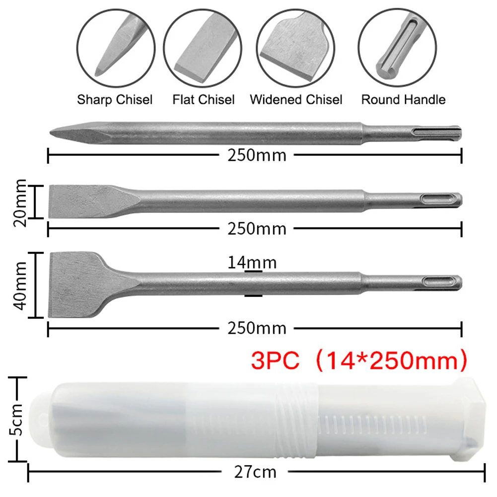 3 шт круглая ручка электрический молоток долото остроконечное плоское долото круглая ручка ямы Слоты набор Ударная дрель бетонная стена земляные работы
