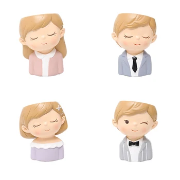 

HOT-Cute Couples Planters Set - 4Pcs Little Boys Girls Flower Pot Succulents Cactus Plants Pot Fairy Garden Decor Wedding Gift