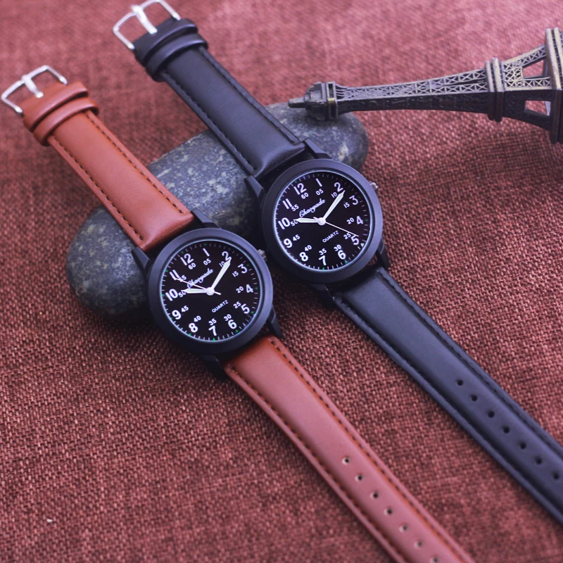 Chaoyada Fashion Men Boys Leather Strap 24 Hours Quartz Wristwatch Students Kids Learning Time High Quality Electric Watches 6