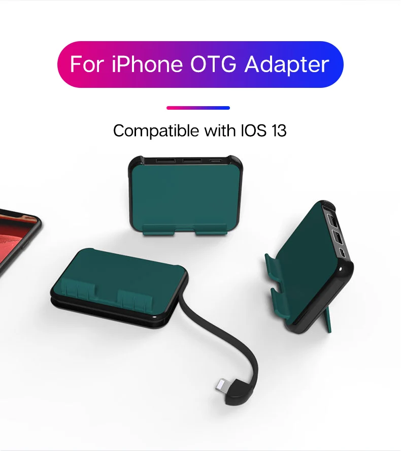 Uthai C48 для iPhone OTG адаптер Lightning на 2USB зарядка конвертер держатель для мыши U диск IOS13 iPad iPhone X 11 7 8 XR