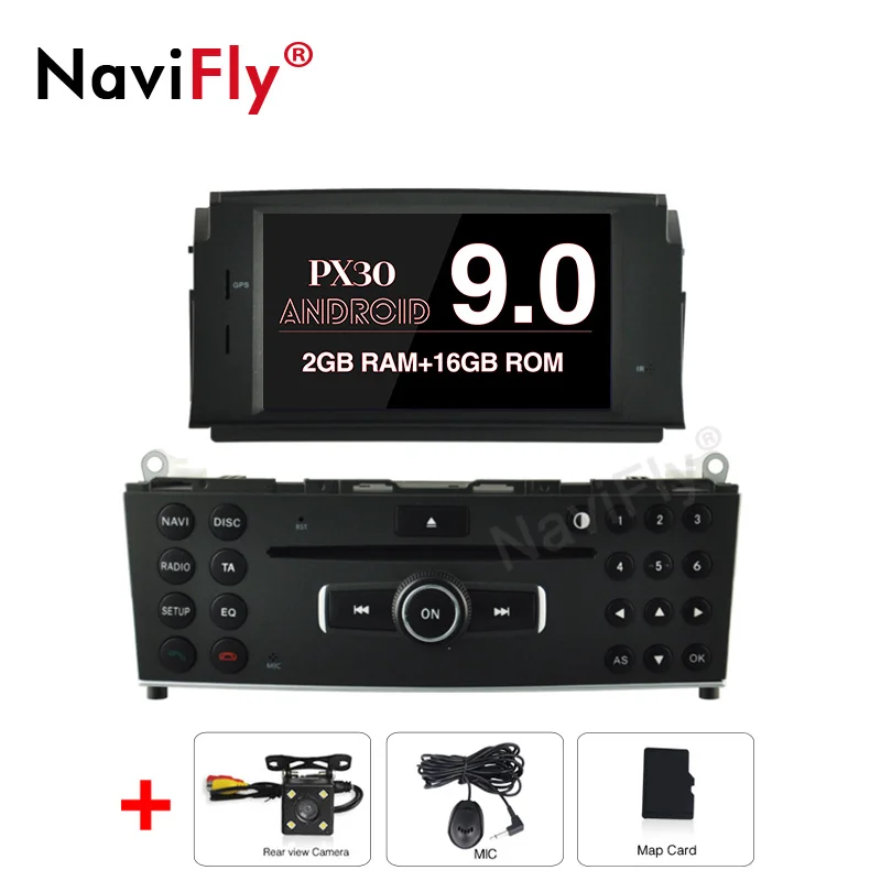 NaviFly 4+ 64G PX5 Автомобильный мультимедийный плеер Android 9,0 Автомобильный DVD Радио аудио gps плеер для Mercedes Benz C200 C180 W204 2007-2010 - Цвет: PX3 2G RAM 16G ROM