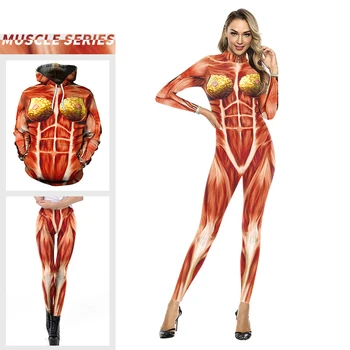 

Hot Purim festival stage costume ladies leggings jumpsuits human muscle organs sweater unisex Halloween costumes