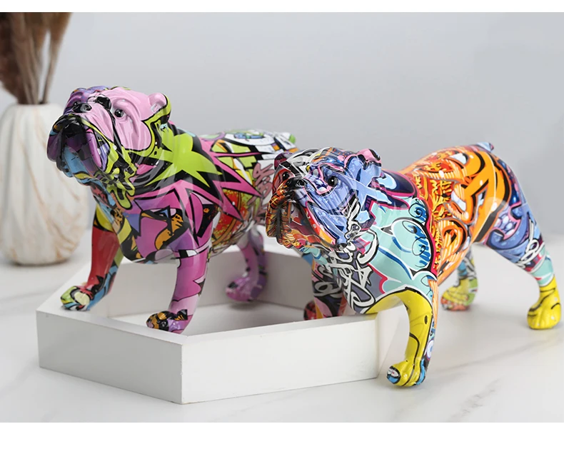 Creative Graffiti Colorful Bulldog Figurines Modern Home Decor