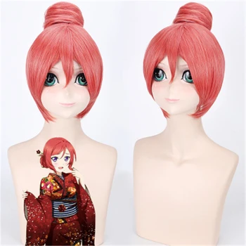 

Anime Love Live Maki Nishikino Cosplay Wig 30cm Short Mix Orange Synthetic Hair with a Bun for Halloween Costume Party Wigs