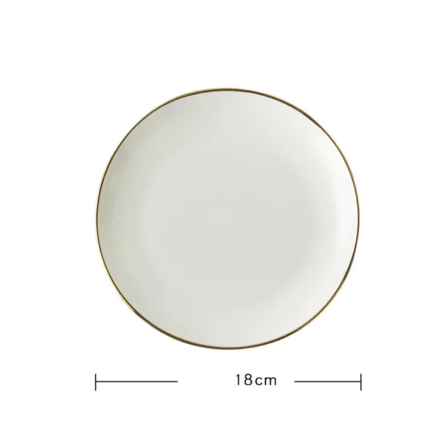 Gold Edge Ceramic Plate Dish White Porcelain Tableware Western-style Dinner Dishes and Plates Sets 7 Inches