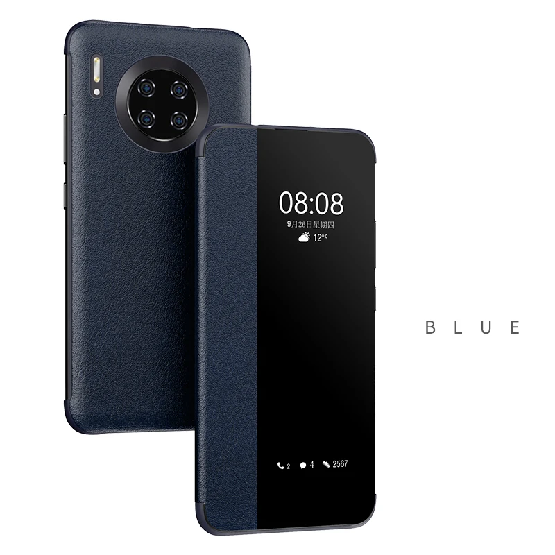 Синий Для huawei mate 30 Pro откидной Чехол из ПУ кожи откидная крышка смарт-окна вид телефонные чехлы для huawei mate 30 mate 30 5G - Цвет: Синий