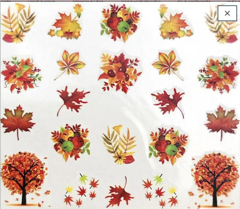 12pcs Fall leaves nail water decals/ Maple leaves nail stickers/ Autumn nail decals/ Fall nail decorations/ Nail design ds090