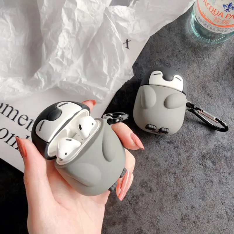 Милый Пингвин Стиль Защитный чехол силиконовый чехол с карабином для Airpods 1/2