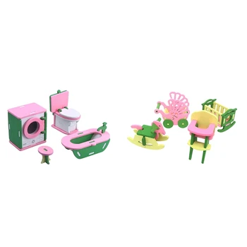 

2 Set Baby Wooden Dollhouse Furniture Dolls House Miniature Child Play Toys Gifts - 5 & 6