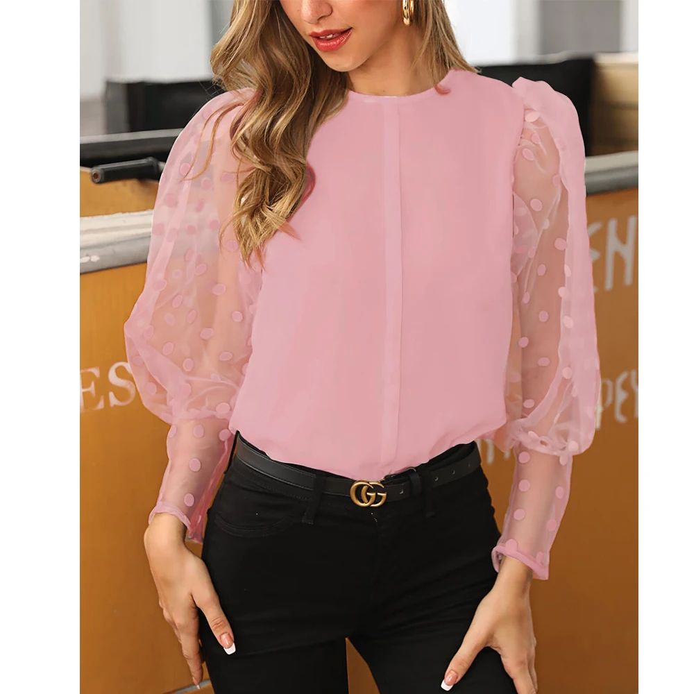 See-through Women Mesh Sheer Blouse Top Shirts o-neck Lace Puff Sleeve Tops Woman Summer Casual Blouses Female See-through Women Mesh Sheer Blouse Top Shirts o-neck Lace Puff Sleeve Tops Woman Summer Casual Blouses Female