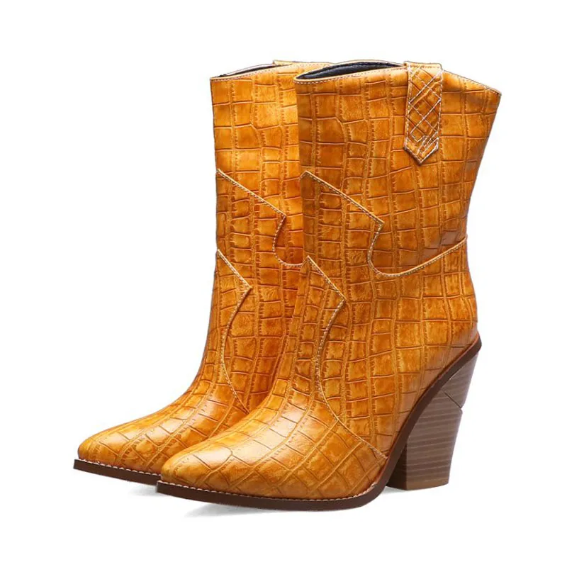 Coolcept Half Short Boots Women European British Style Winter High Heel Boots Pointed Toe Fall Warm Brand Shoes Women Size 34-44