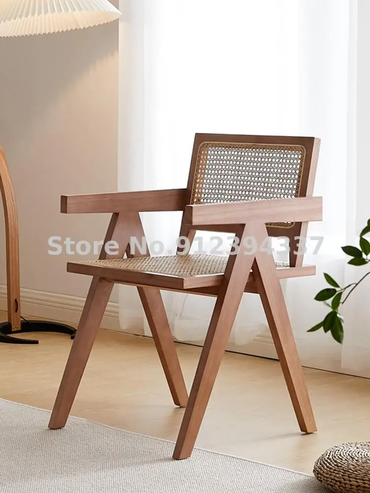 Nordic retro rattan chair simple Chandigarh balcony lounge solid wood ins backrest home Chinese ancient dining | Мебель