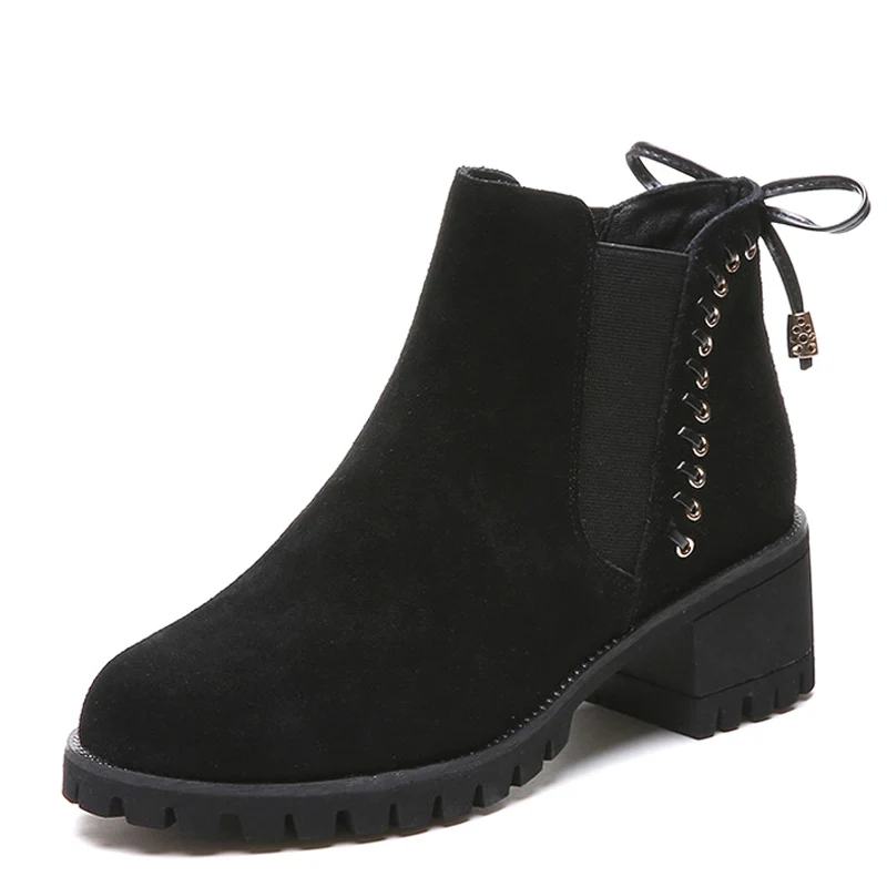 E TOY WORD Autumn Winter Women Boots Black Apricot Short Boots Women Thick Heel slip on Lladies shoes boots bota Feminina