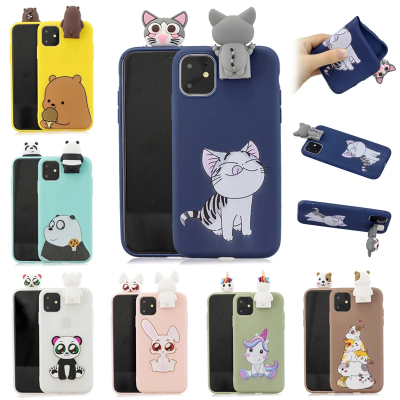 Kawaii 3D Кот медведь Единорог панда Мягкий ТПУ чехол подставка для телефона Huawei Y5 Y6 Y7