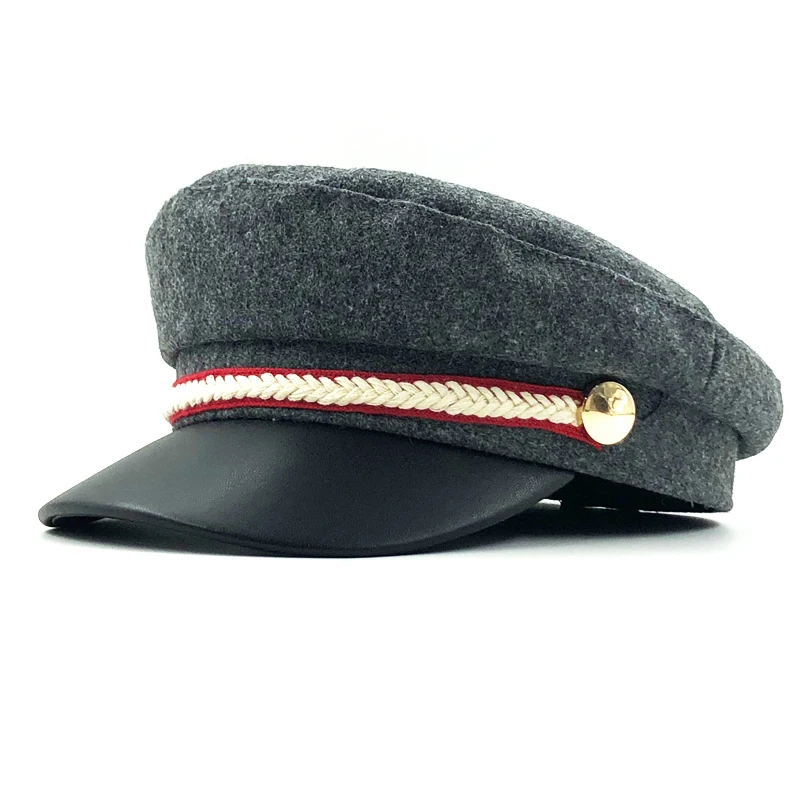 Women Wool Felt Hats Winter Cap Elegant Golden Chain Visor Style Newsboy Cap Cabbie Beret Hat for Ladies Girls 3 Colors