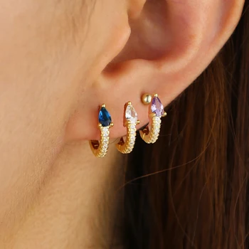 

2019 Delicate tiny fashion Jewelry gold color Earring colorful CZ Rainbow circle hoop mini small Earring For girl women