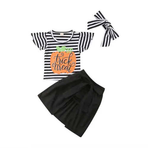 Fashion Girls Clothing Set Newborn Girl Kids Halloween T-shirt Pants Headband Princess Dress Clothes 1-5T