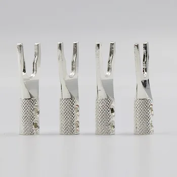 

8x Pure Silver Plated Copper Spade Plug Speaker Cable Wire Connector HiFi Double Screw Locking Spade Connector