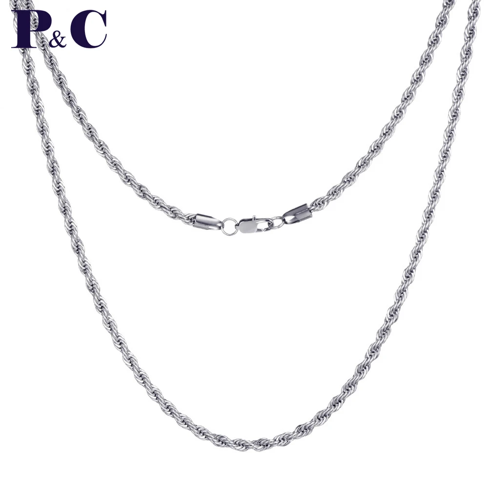 Men's Hip Hop Rapper's Chain 3mm 24&quot Silver Color Stainless steel Rope Link Necklace hop Jewelry For Women rope chain |
