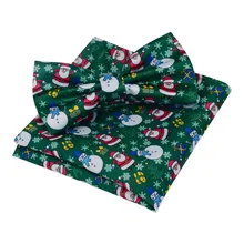 Ricnais Модный Шелковый нагрудный квадратный галстук-бабочка набор желтый красный принт Санта Клаус Снеговик для мужчин Рождественская вечеринка галстук-бабочка