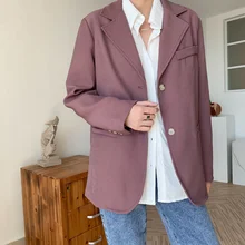 Roxo elegante feminino blazer 2021 outono coreano novo simples cor sólida fino terno casaco