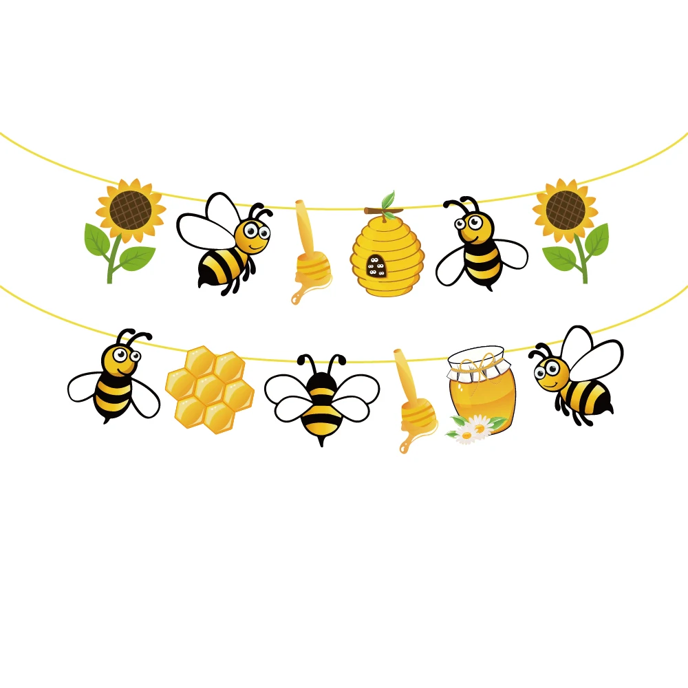 Baby Shower Yellow Honey Bee Party Decorations Kids Birthday Parties Favors Sunflower Hanging Bunting Banner Party Supplies