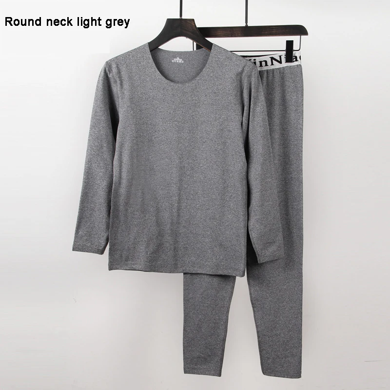 light grey Fanceey V образным вырезом зимнее термобелье для мужчин кальсоны для мужчин осень зима рубашка брюки наборы теплый толстый плюс бархат Размер M-XXXL - Цвет: light grey
