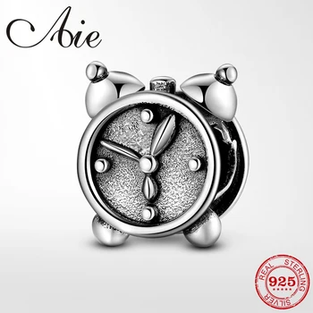

925 Sterling Silver Retro fine alarm clock Beads Fit Original European Charm Bracelets Fine Jewelry making