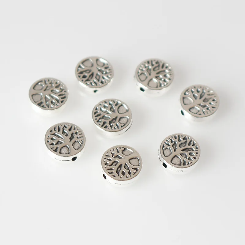 50pcs/lot Tibetan Silver Cake Shape Life Tree Spacer Beads Bracelets Wig Beard Metal Charm Loose Bead For DIY Jewelry Making