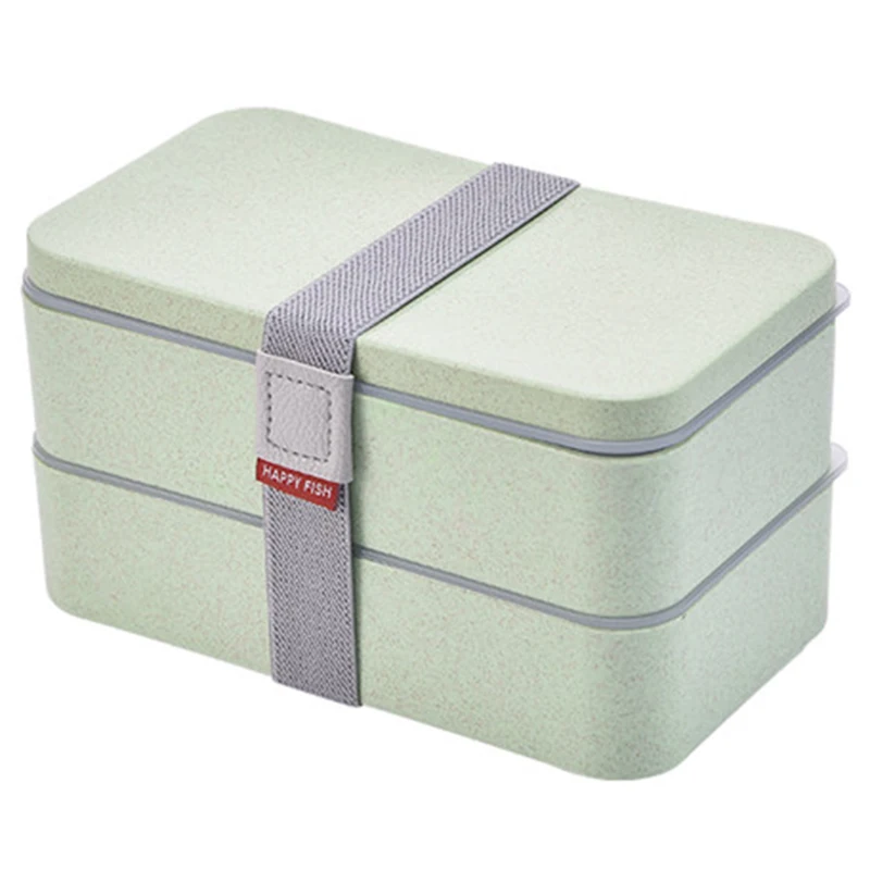 

1200Ml Wheat Straw Double Layers Lunch Box with Spoon Healthy Material Bento Boxes Microwave Food Storage Container Lunchbox Gre