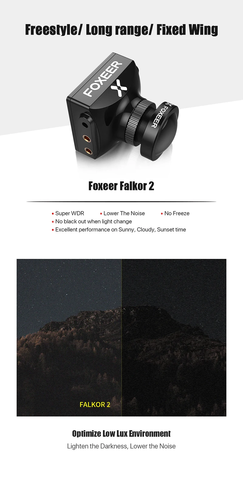 New Arrival Foxeer Falkor 2 FPV Camera 1200TVL CMOS 1/3 4:3 16:9 PAL/NTSC Switchable G-WDR DC 5-40V for Multirotor Racing Drone