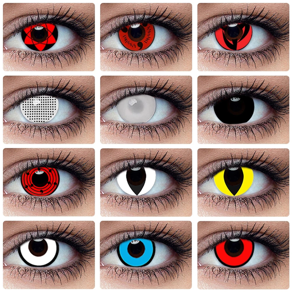 Color Contact Lenses Halloween Anime Cosplay Sasuke Sharingan Beauty Pupil For Eye Doll Crazy Black White Red lens | Красота и