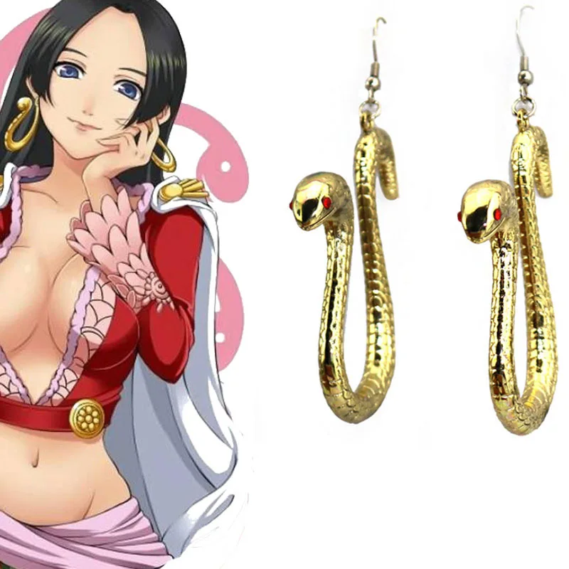 One-Piece-Boa-Hancock-earrings-cosplay-Accessory-Hancock-gold-color-metal-snake-ear-dropping-costumes - 副本