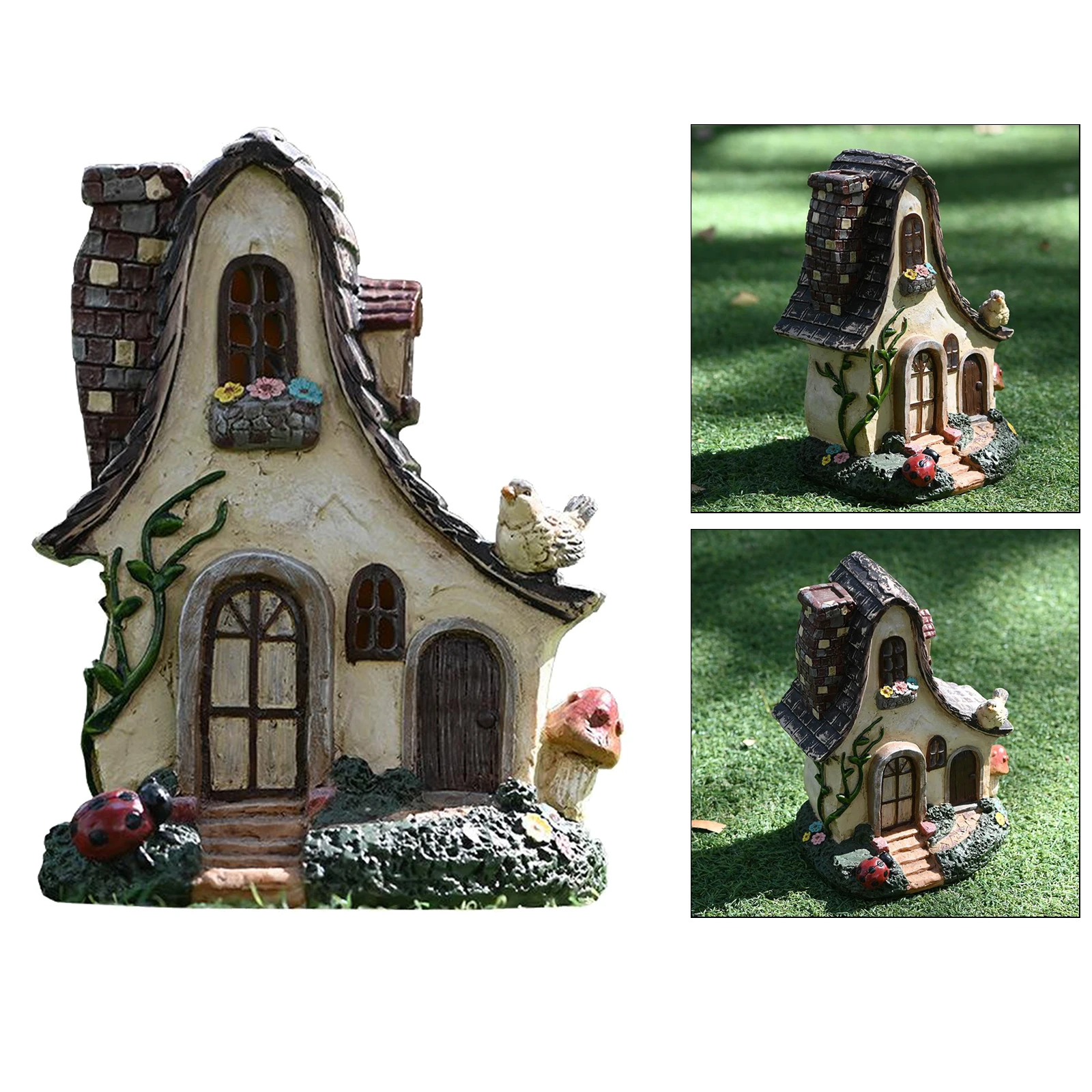 Mystic Gnome Fairy House Figurine Outdoor Decor Garden House Statues, Waterproof and Durable, for Balcony, Flower Bed