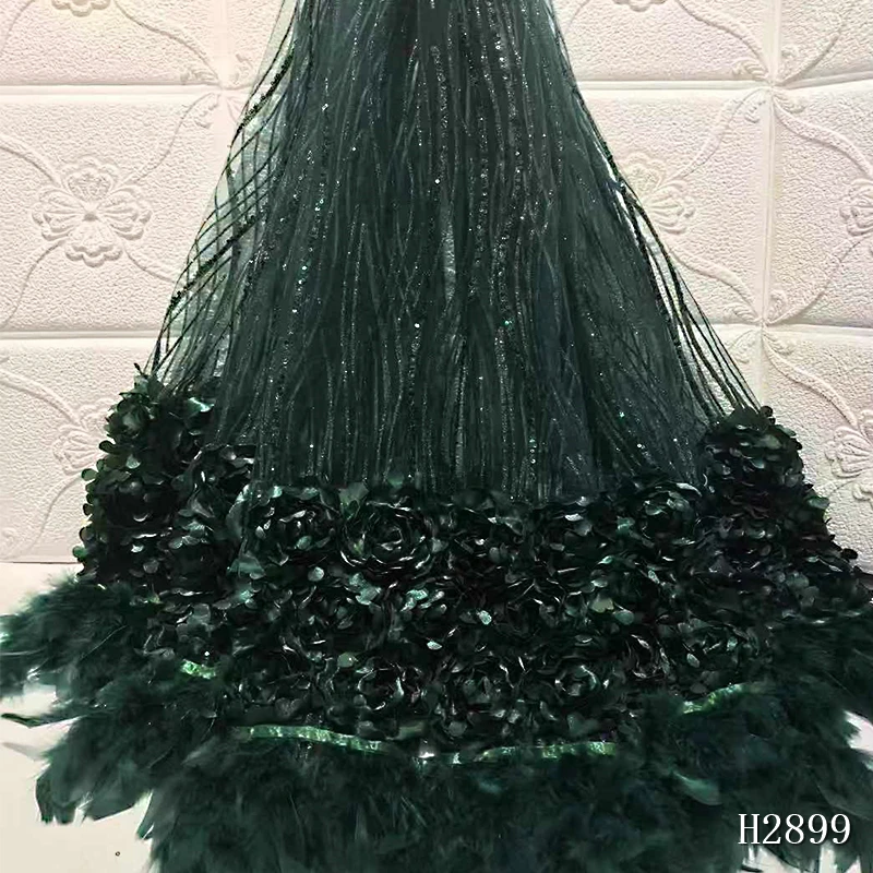 Высокое качество Тюль кружевная ткань 3D цветок французское кружево белое перо нигерийская кружевная ткань для женщин вечернее платье HX2899