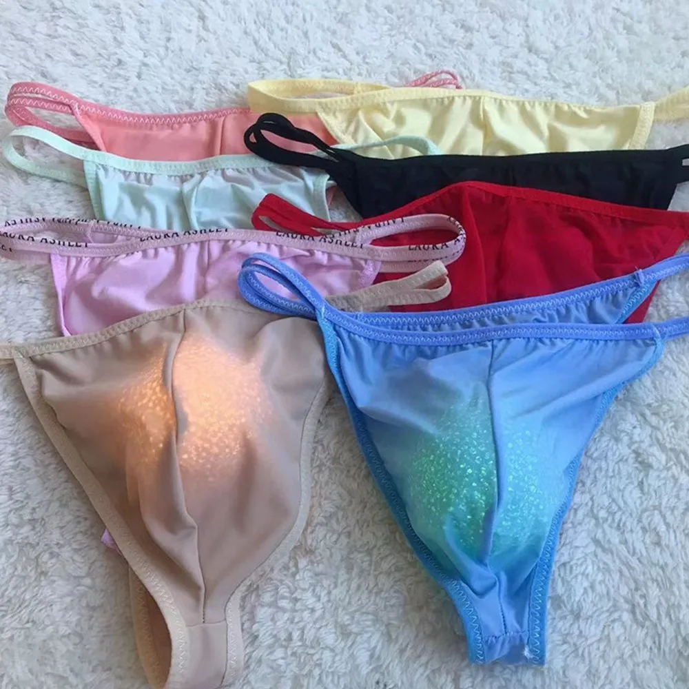 

Men's Ice Silk Sheer Bugle Pouch G String Bikini Briefs Thongs Breathable Low Rise Solid Color Gays Underwear Sexy Lingerie