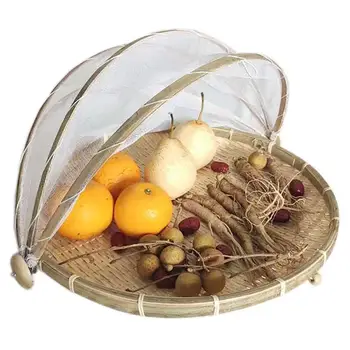 

Tray Fruit Vegetable Bread Storage Basket Hand-Woven Food Serving Tent Basket Simple Atmosphere Outdoor Picnic Mesh Net Cover