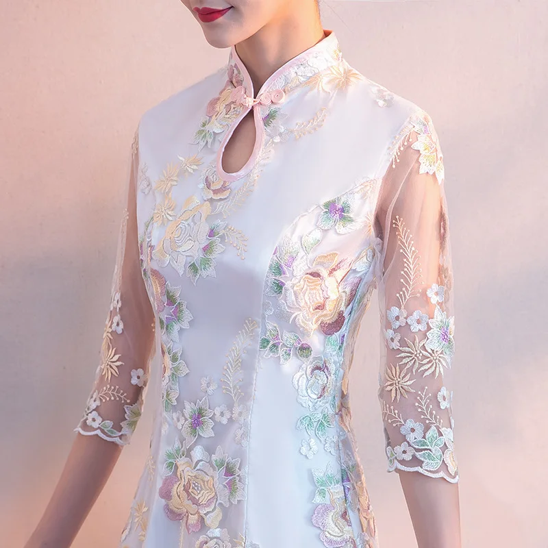 every day Qipao Sexy lace Standing collar Improved cheongsam Evening Dress Party Dress Vestidos