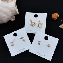 Новая мода инкрустированные цирконием Звезды Луна ассиметричные серьги высокого качества темперамент женские серьги ювелирные изделия