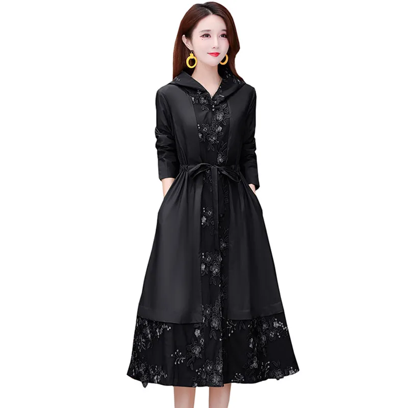 

Windbreaker Women Mid-length Europe Style waist Atmosphere Spring New Fashion Temperament All-match Plus Size Female Coat OK899