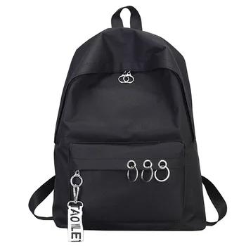 

Simple Casual Backpack Solid Color Backpack Female Bag Canvas College Wind Backpack Black