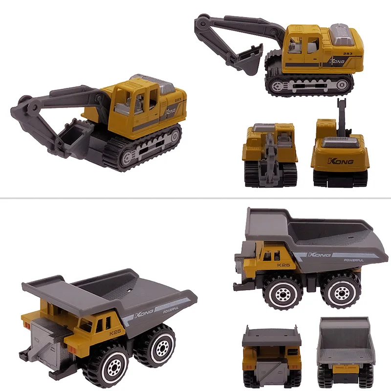 6 Pcs Alloy Mini Engineering Car Model 6In1 1:64 Metal Diecast Engineering Toy Vehicle Car Toy Dump Truck Forklift Excavator