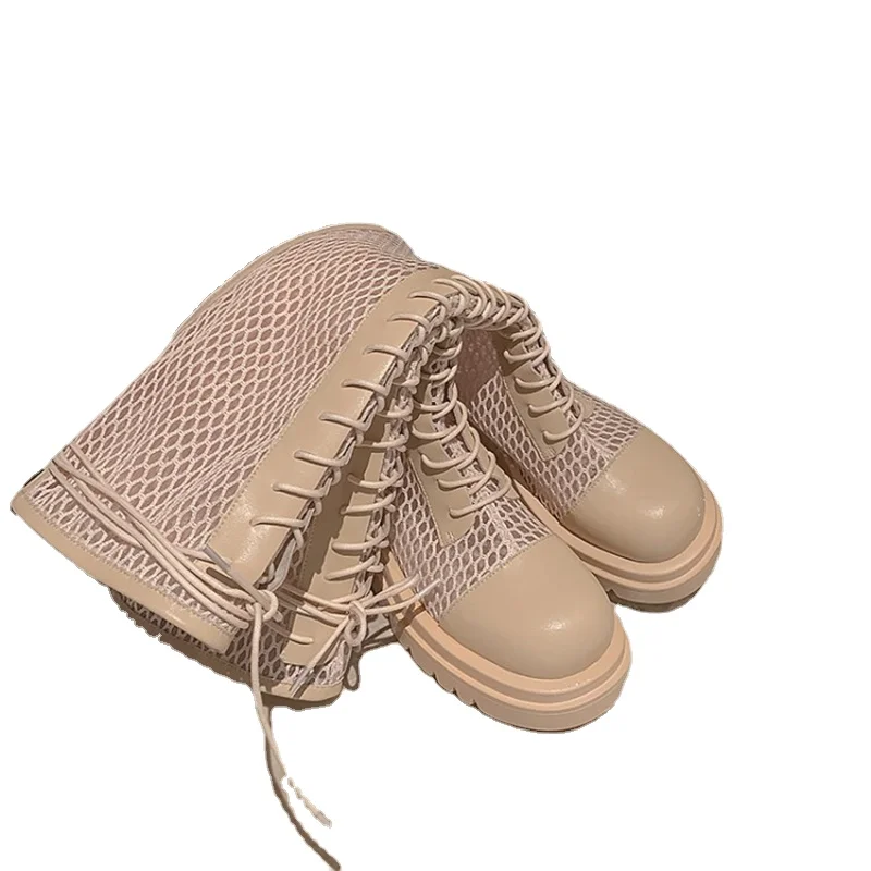 

QPLYXCO Designer Brand Luxury Women Shoes 2021 Genuine Leather Mesh Zip Spring Summer Cool Boots Thick Bottom Size 34-43 K26