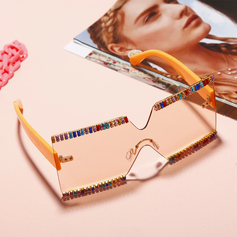 Женские квадратные солнцезащитные очки Стразы большого размера 2021 микс Алмазный дизайн большая оправа
