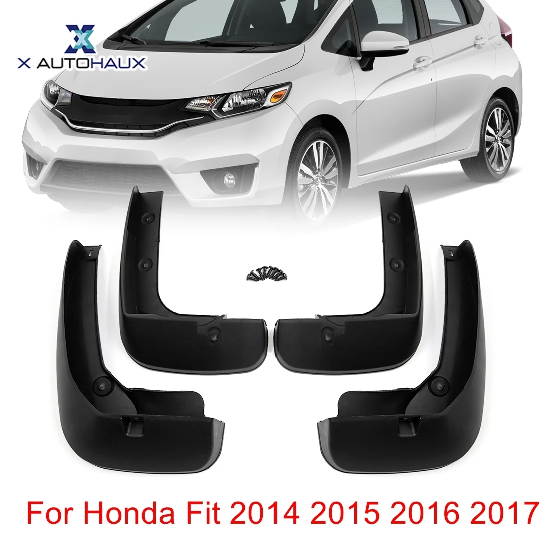 

X AUTOHAUX 4PCS Black Plastic Car Front Rear Fender Mud Flaps Mudguards Splash Guards Set For Honda Fit 2004-2017