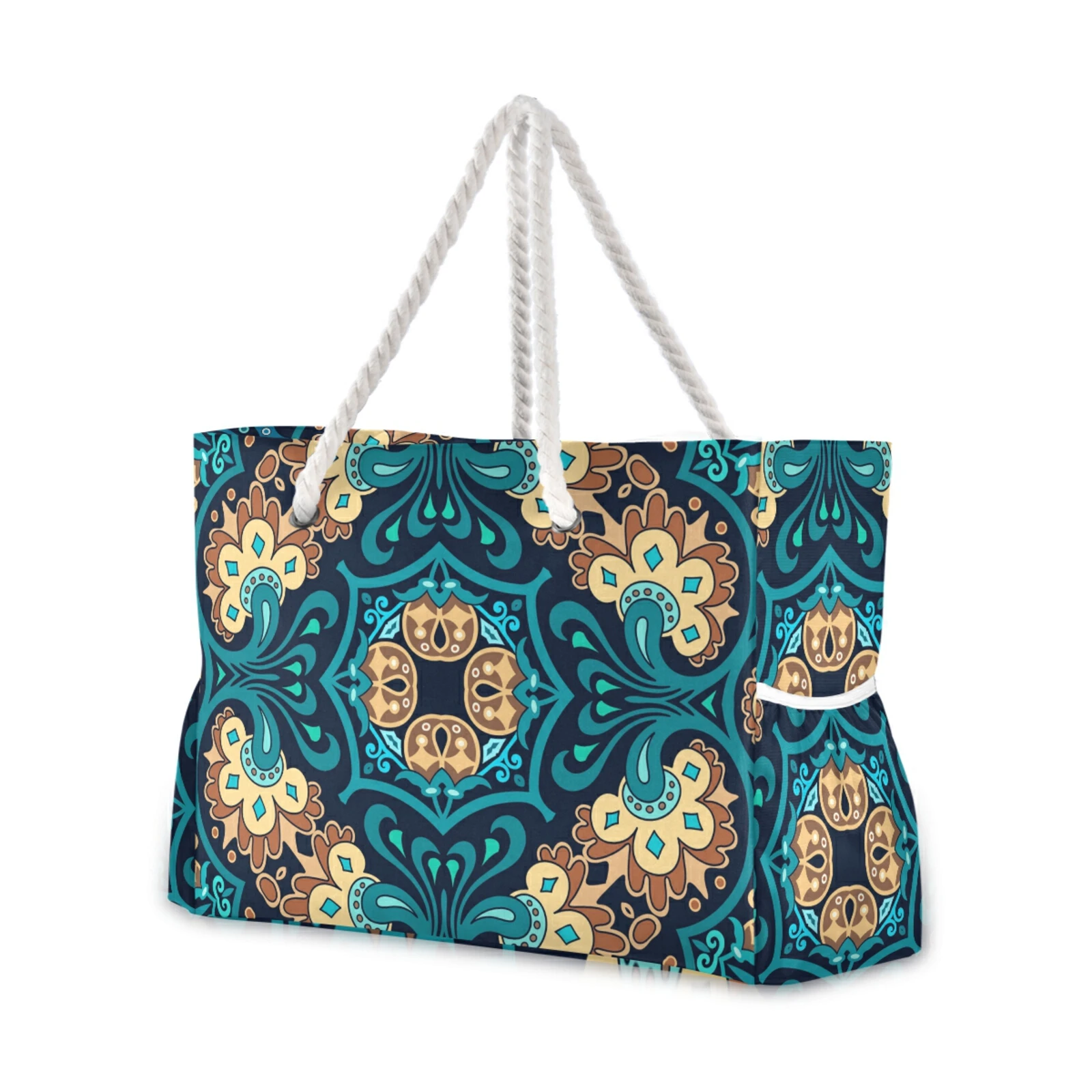 

Fashion High Quality Nylon Beach Shoulder Bag Women's Creative Rope Shopping Bag Mandala Print Big Summer Tote Handbag