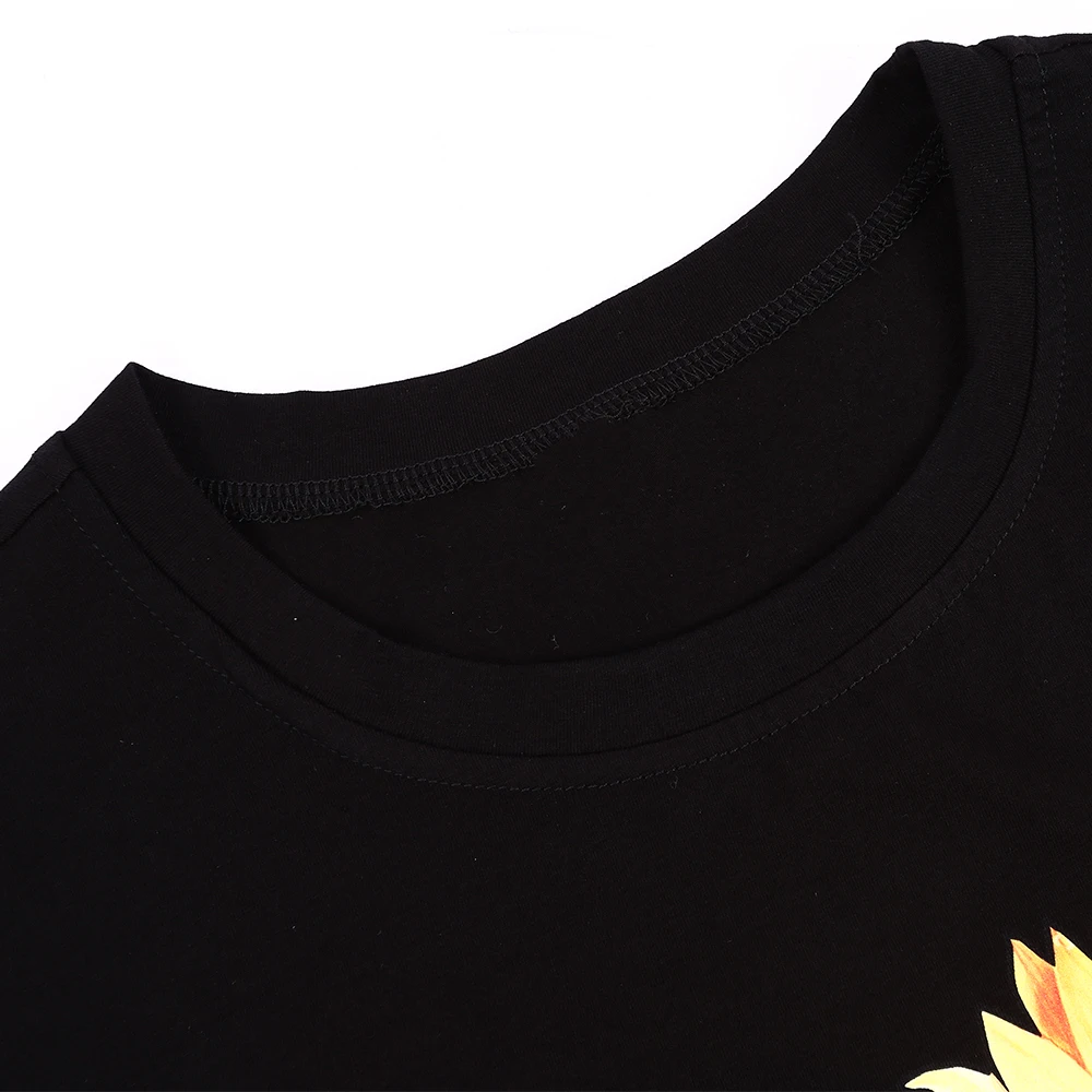 Women Steer Skull Sunflower t shirt Ladies Vintage T-Shirt Plus Size Tumblr Clothes Black graphic Top Tee Black camisas mujer