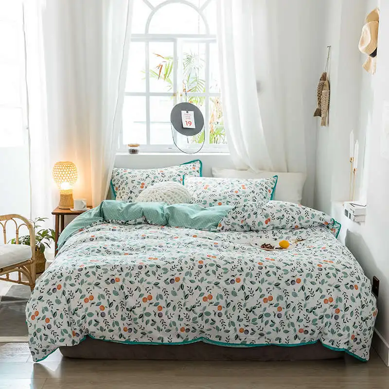 SlowDream Bedding Set Pastoral Style Flowers Bedspread Duvet Cover Set Flat Sheet For Adult Child Single Bed 1.0/1.2 Double - Цвет: 16
