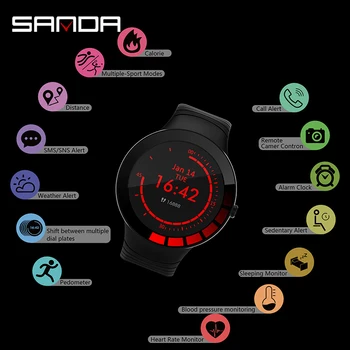 

Bluetooth Smart Watch Mens Top Brand Heart Rate and Blood Pressure Monitor Smartwatch Message Remind Weather Alert Digital Watch